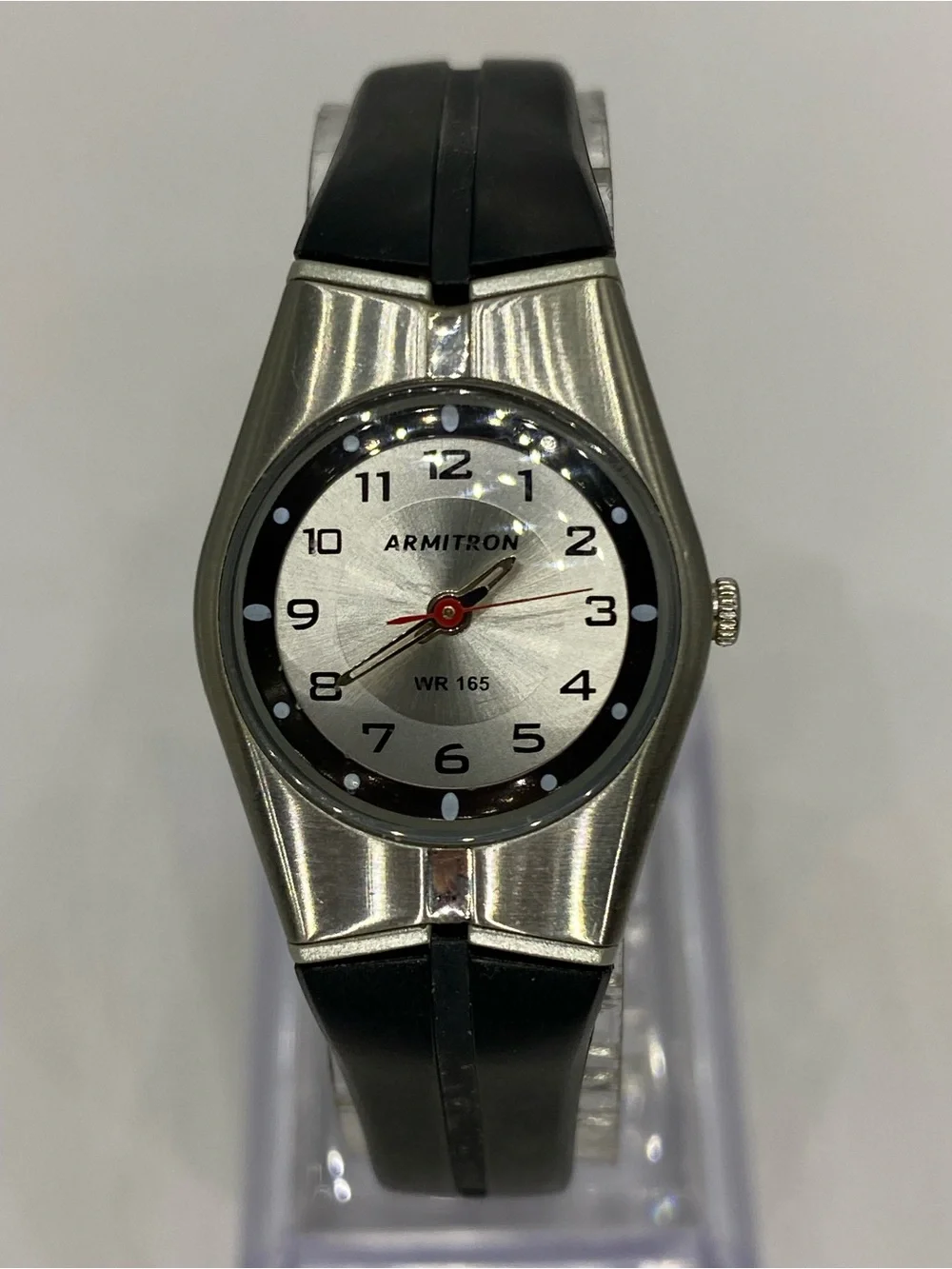 Ladies ^^^ Armitron *** Silver Dial ^*^  Black silicone Strap ^^^